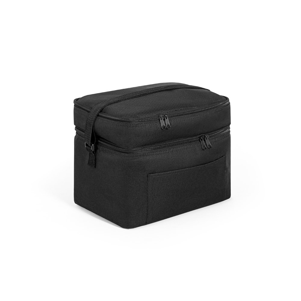 CANCUN LARGE. Kühltasche aus 600D, recyceltem Polyester, mit verstellbarem Gurtband 14 L - schwarz