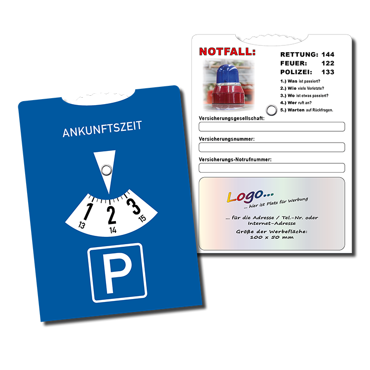 Parkscheibe (AT) mit Notfallrufnummern