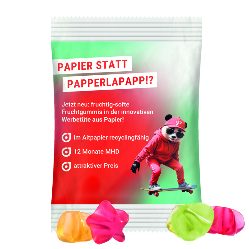 Minitüte 15 g, recyclingfähiges PapierPlus Pro weiß, Trolli Fruchtgummi Sterne