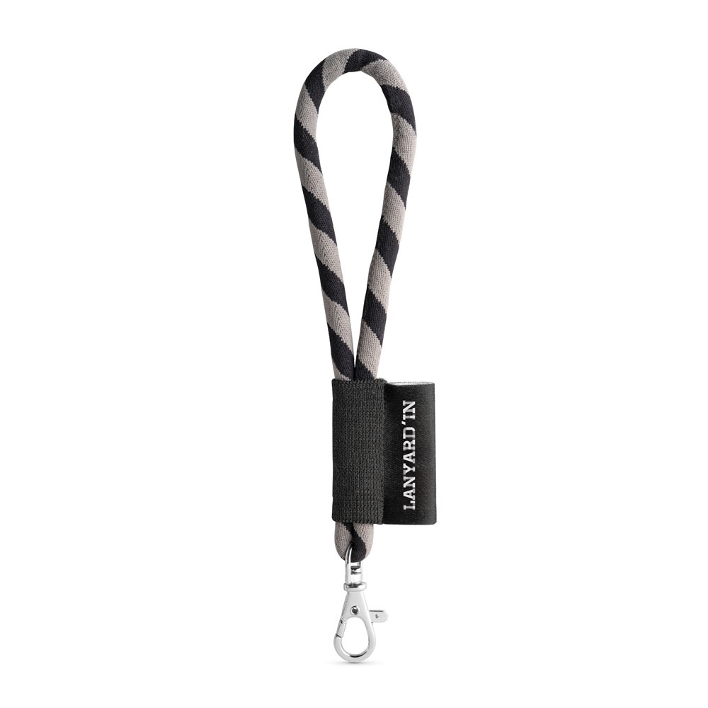 75090. SET Lanyard TUBE Short (Ø 7 mm) mit 9 mm Schnapperkarabiner - schwarz, grau