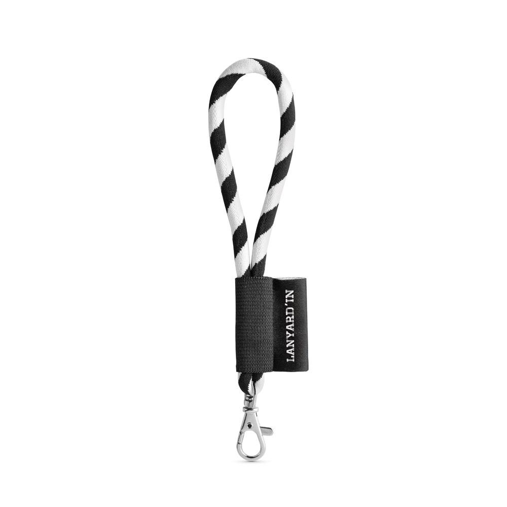 75090. SET Lanyard TUBE Short (Ø 7 mm) mit 9 mm Schnapperkarabiner - schwarz, weiß