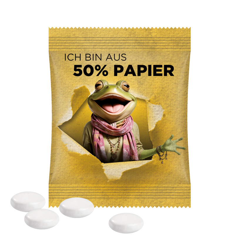 Minitüte, 8 g, recyclingfähiges PapierPlus weiß, Mentos Kaudragee Mint