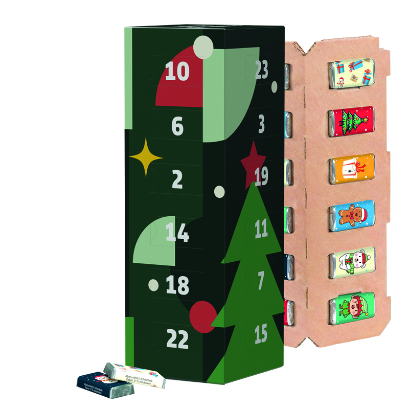 Adventskalender Eco High Tower, Alpenmilch-Schokotäfelchen