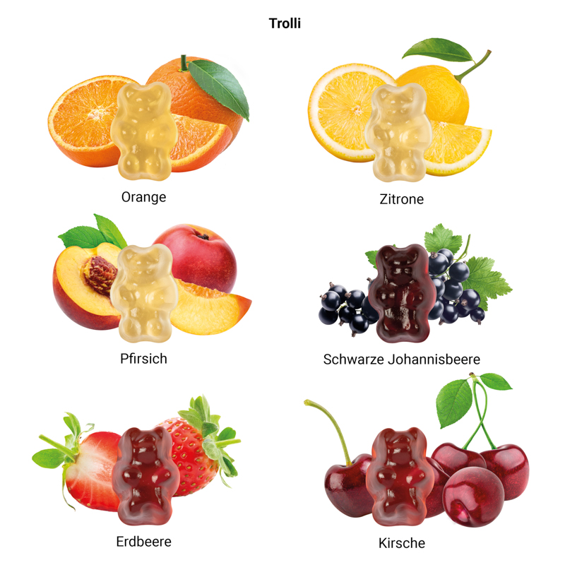 Minitüte 15 g, Folie weiß, Trolli Fruchtgummibären, 30 % Fruchtsaftqualität