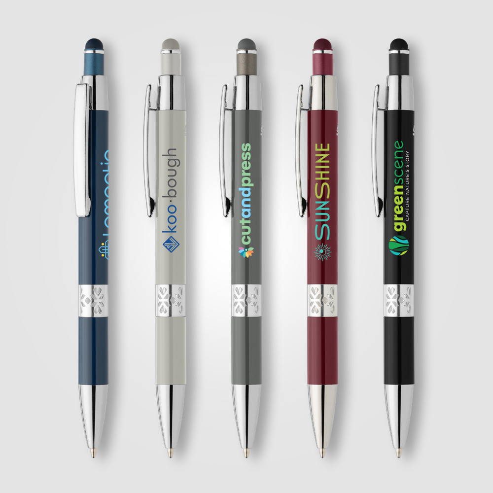 Adorn Kugelschreiber mit Chromverzierung und Stylus aus recyceltem Aluminium